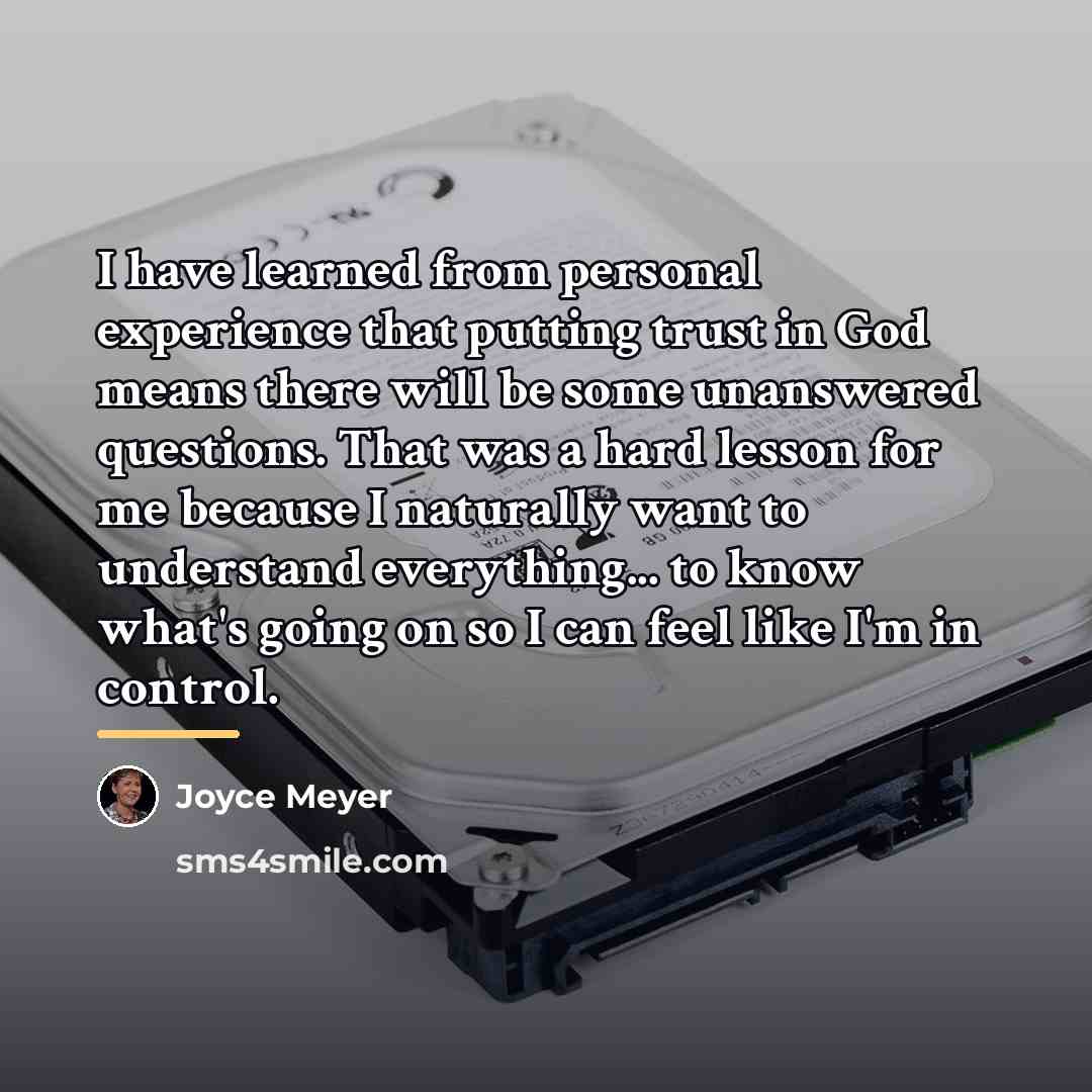 “I have learned from personal experience that putting trust in…” quote by Joyce Meyer