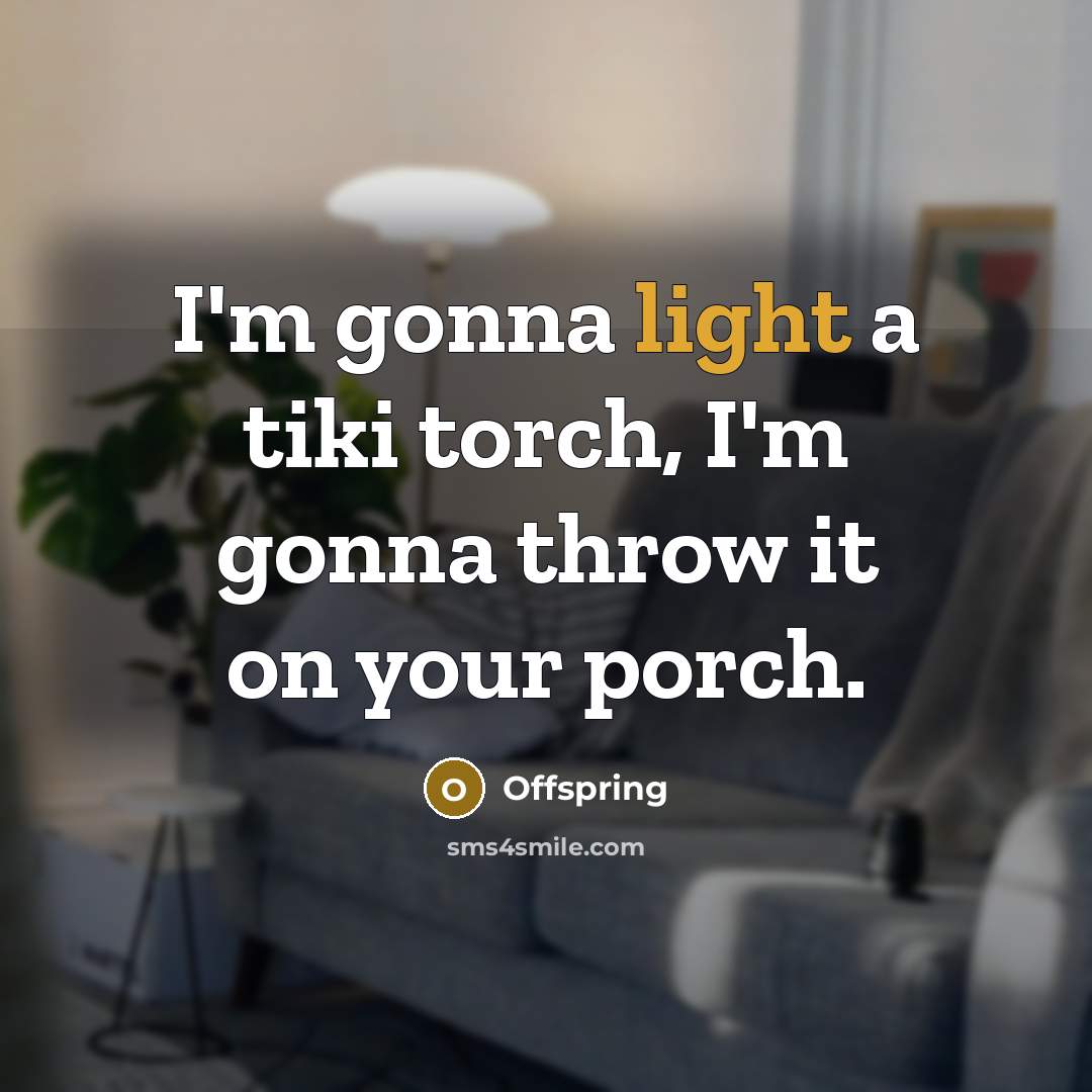 “I'm gonna light a tiki torch, I'm gonna throw it…” quote by Offspring