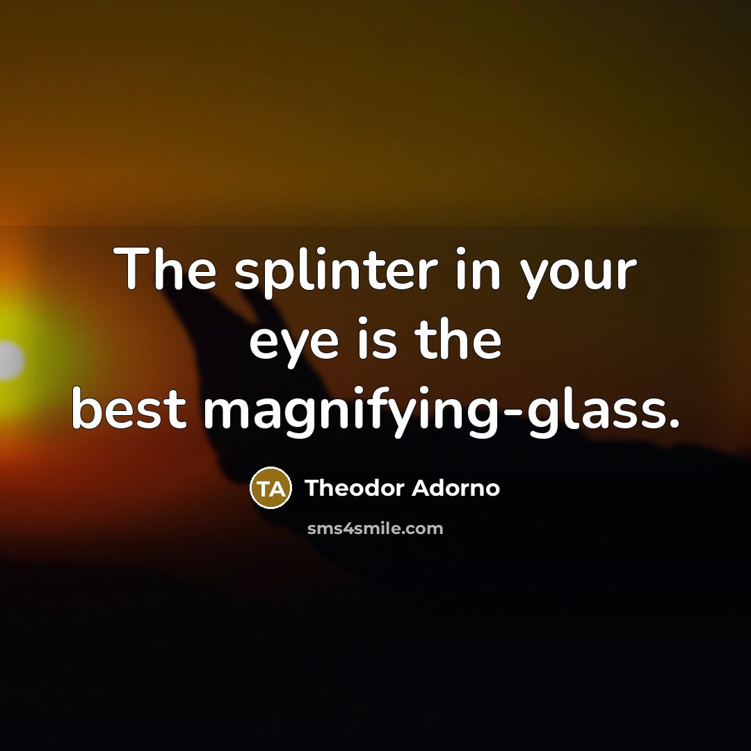 “The splinter in your eye is the best magnifying-glass.…” quote by Theodor Adorno