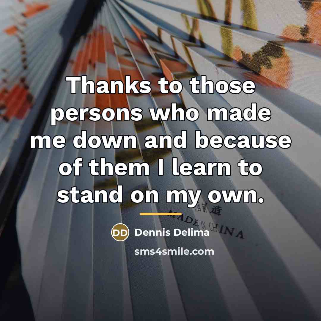 “Thanks to those persons who made me down and because…” quote by Dennis Delima