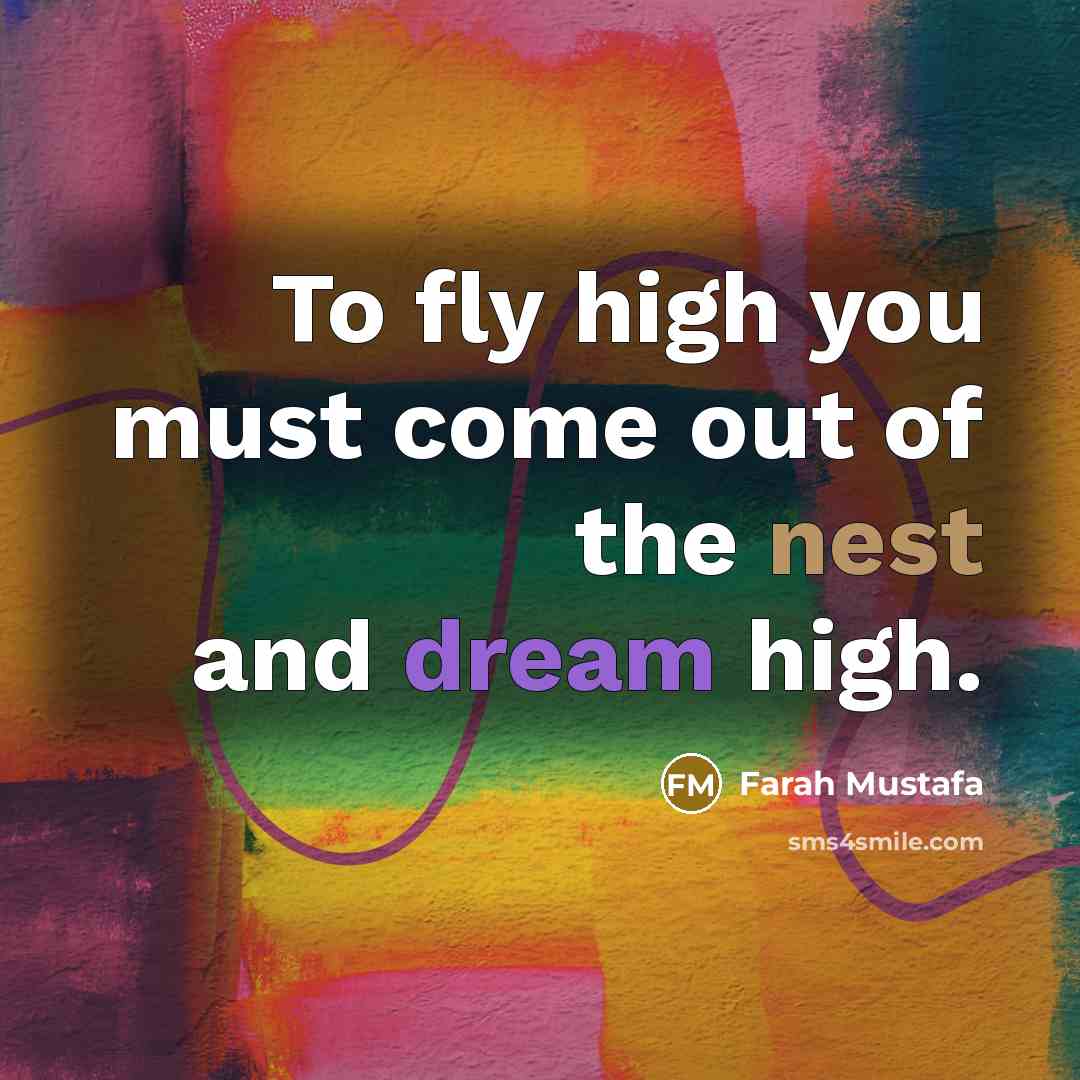 “To fly high you must come out of the nest…” quote by Farah Mustafa