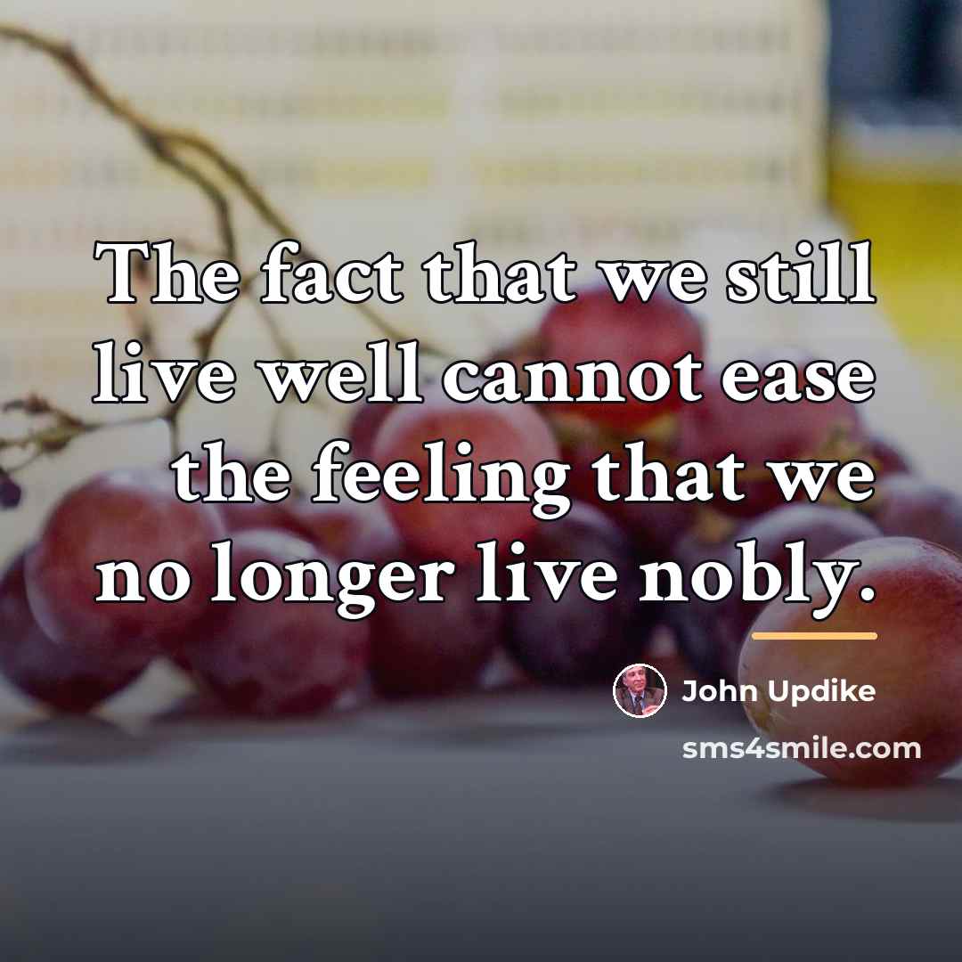 “The fact that we still live well cannot ease the…” quote by John Updike