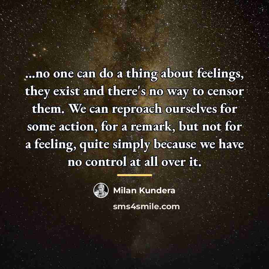 “...no one can do a thing about feelings, they exist…” quote by Milan Kundera