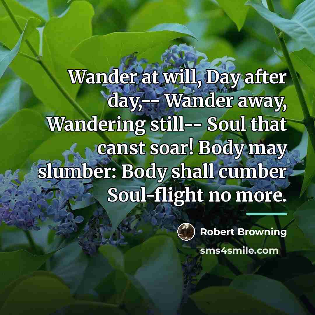 “Wander at will, Day after day,-- Wander away, Wandering still--…” quote by Robert Browning
