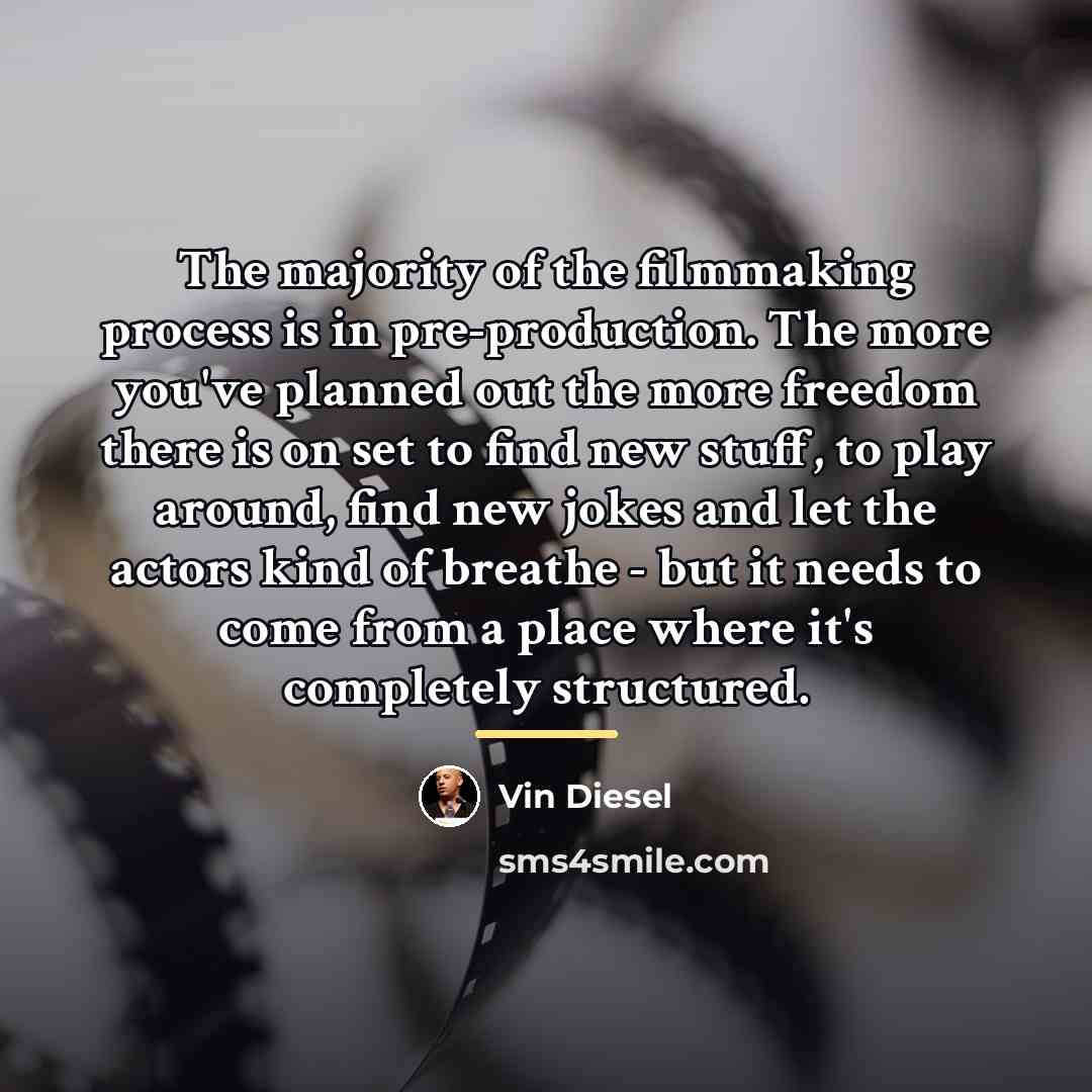 “The majority of the filmmaking process is in pre-production. The…” quote by Vin Diesel