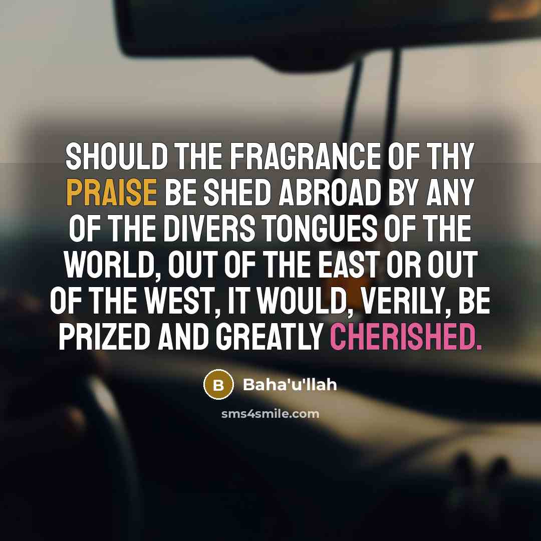 “Should the fragrance of Thy praise be shed abroad by any of the divers tongues of the world, out of the East or out of the West, it would, verily, be prized and greatly cherished.” quote by Bahá'u'lláh