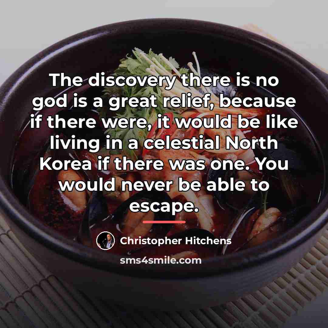 “The discovery there is no god is a great relief,…” quote by Christopher Hitchens