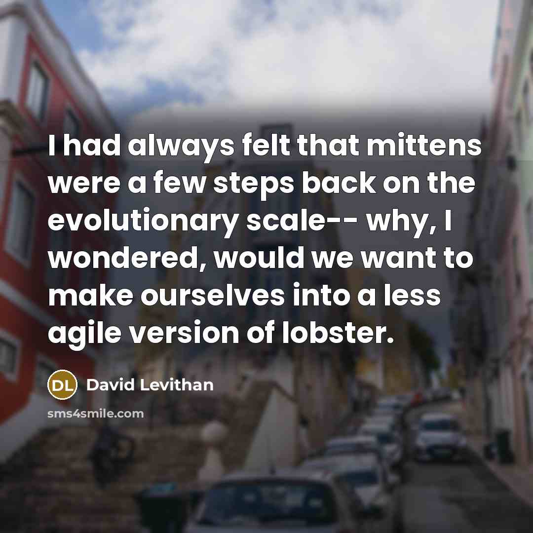 “I had always felt that mittens were a few steps…” quote by David Levithan
