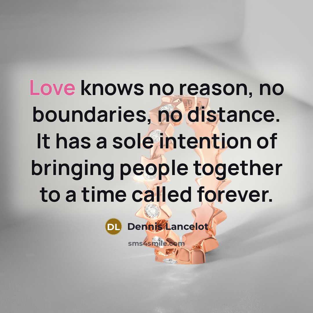 “Love knows no reason, no boundaries, no distance. It has…” quote by Dennis Lancelot