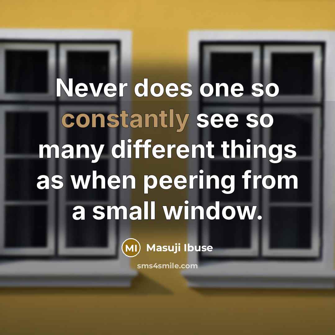 “Never does one so constantly see so many different things as when peering from a small window.” quote by Masuji Ibuse