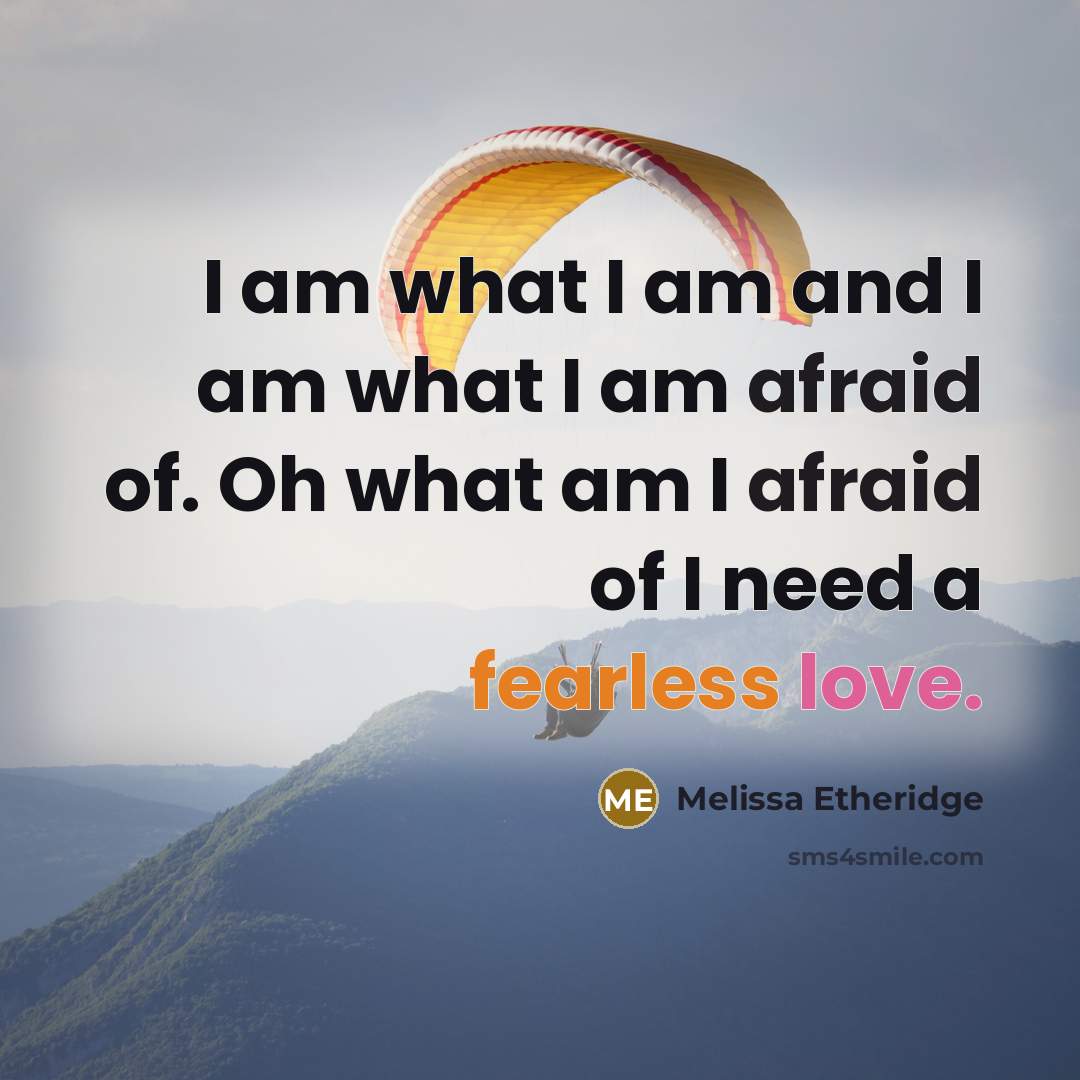 “I am what I am and I am what I am afraid of. Oh what am I afraid of I need a fearless love.” quote by Melissa Etheridge