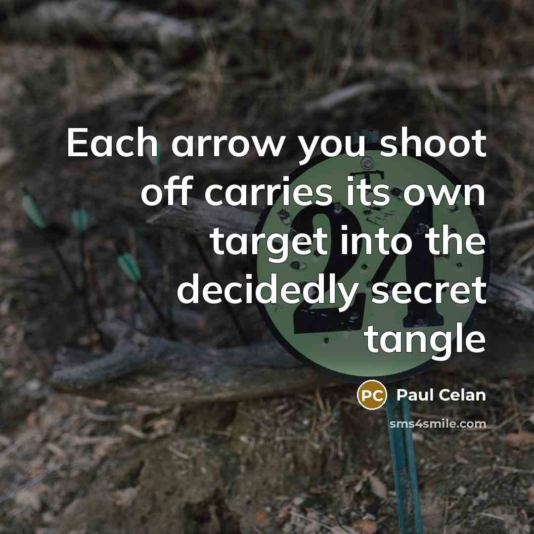 “Each arrow you shoot off carries its own target into the decidedly secret tangle” quote by Paul Celan