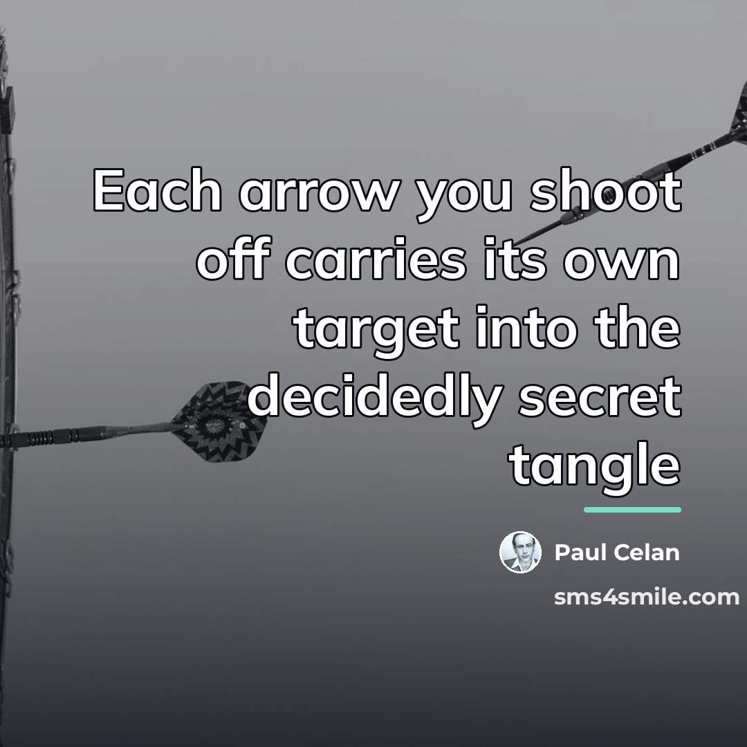 “Each arrow you shoot off carries its own target into…” quote by Paul Celan