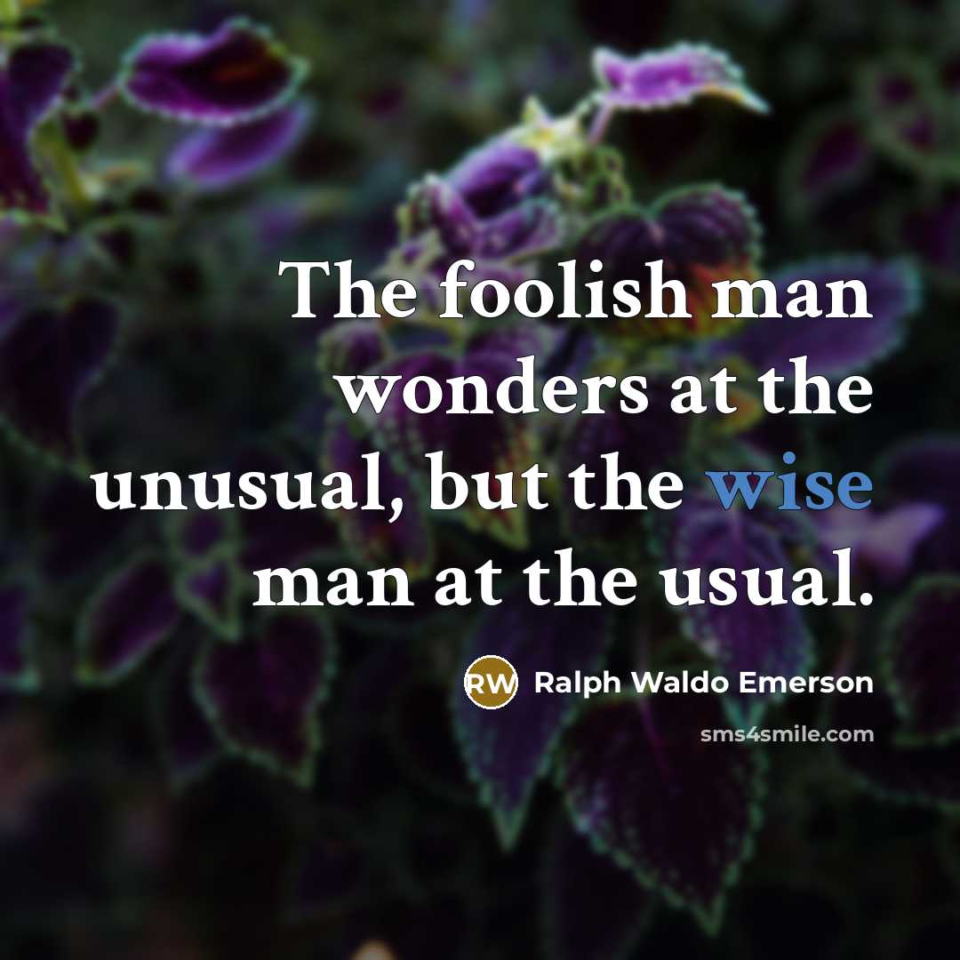 “The foolish man wonders at the unusual, but the wise…” quote by Ralph Waldo Emerson