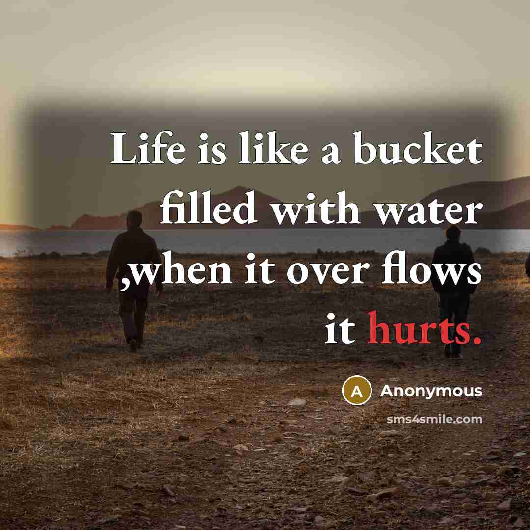 “Life is like a bucket filled with water ,when it over flows it hurts.” quote by Anonymous