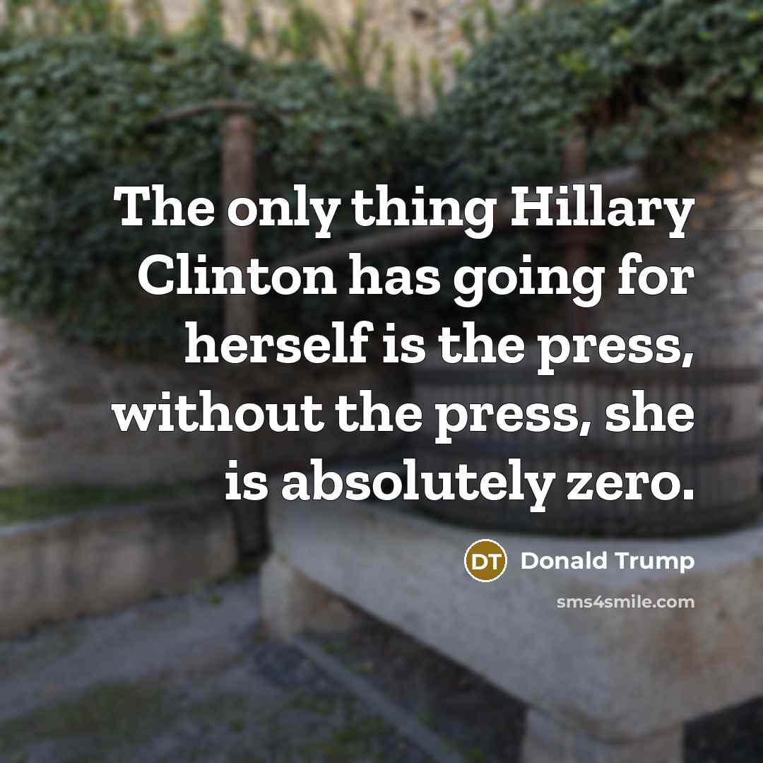 “The only thing Hillary Clinton has going for herself is…” quote by Donald Trump