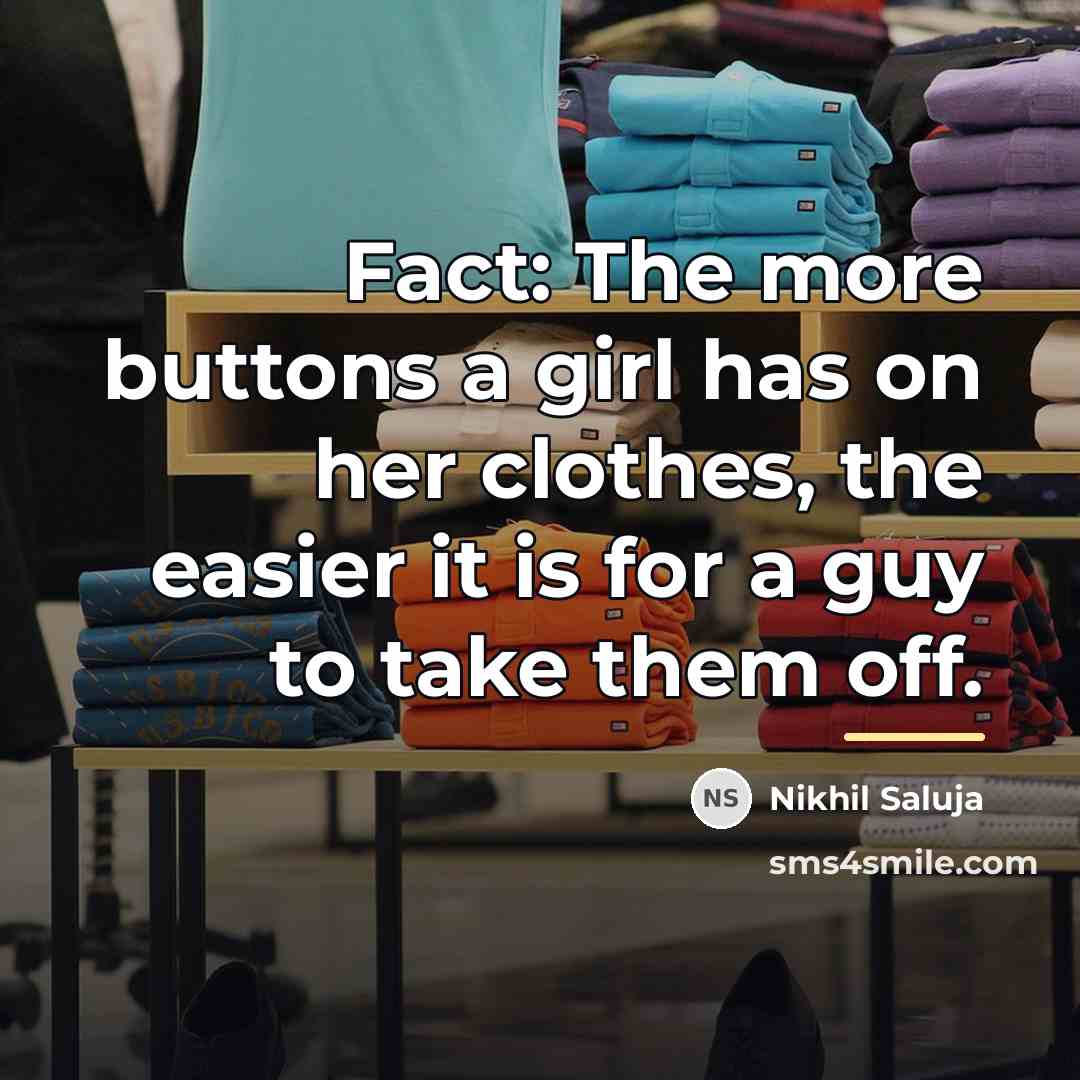 “Fact: The more buttons a girl has on her clothes,…” quote by Nikhil Saluja