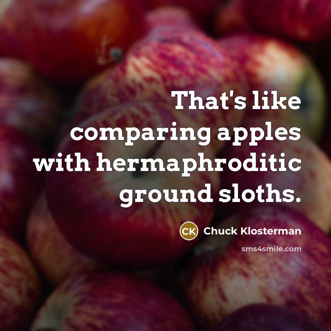 “That's like comparing apples with hermaphroditic ground sloths.” quote by Chuck Klosterman