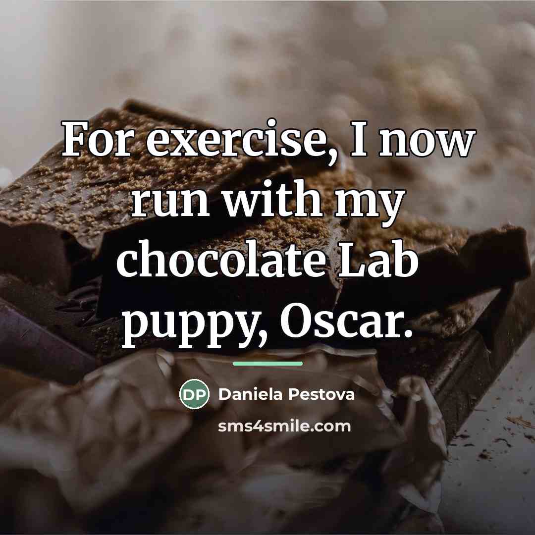 “For exercise, I now run with my chocolate Lab puppy,…” quote by Daniela Pestova