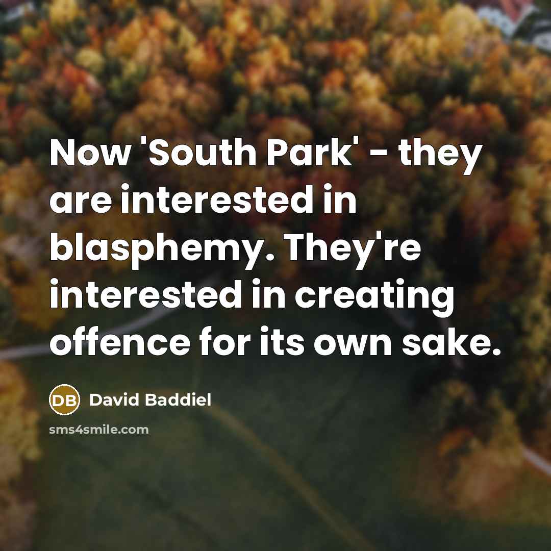 “Now 'South Park' - they are interested in blasphemy. They're…” quote by David Baddiel