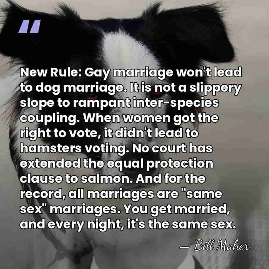 New Rule: Gay marriage won't lead to dog marriage. It is not&hellip; - Bill Maher