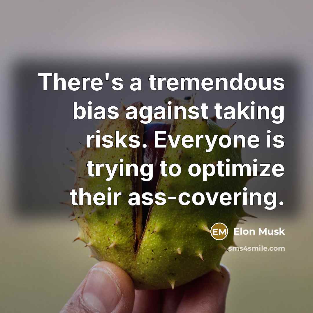 “There's a tremendous bias against taking risks. Everyone is trying…” quote by Elon Musk