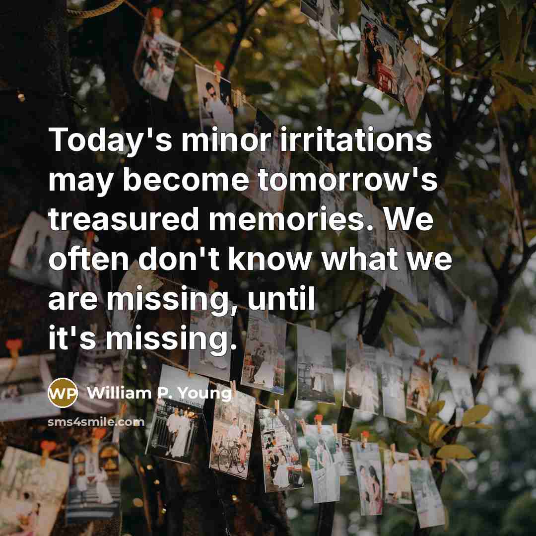 “Today's minor irritations may become tomorrow's treasured memories. We often…” quote by William P. Young
