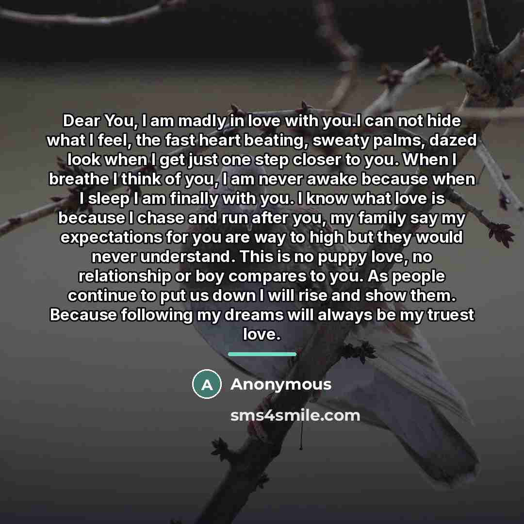 “Dear You, I am madly in love with you.I can…” quote by Anonymous