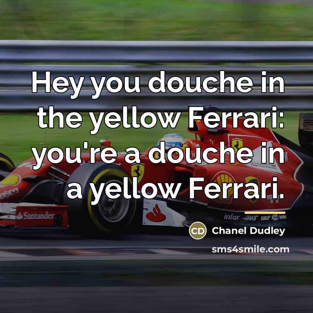 “Hey you douche in the yellow Ferrari: you're a douche…” quote by Chanel Dudley