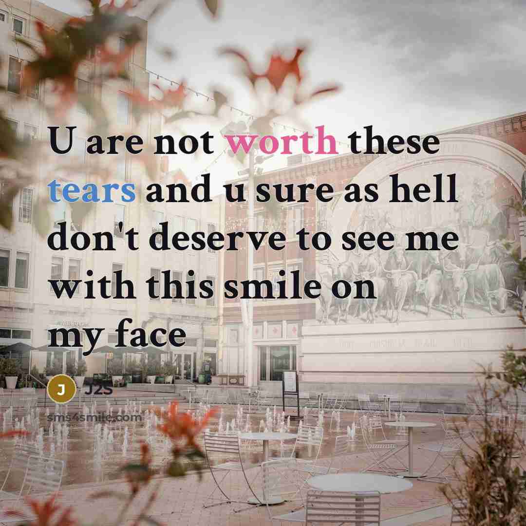 “U are not worth these tears and u sure as hell don't deserve to see me with this smile on my face” quote by J2S