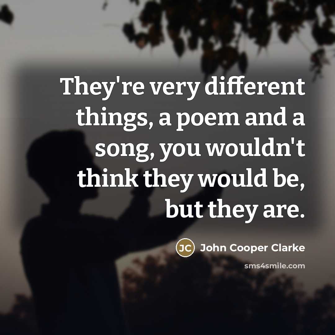 “They're very different things, a poem and a song, you…” quote by John Cooper Clarke