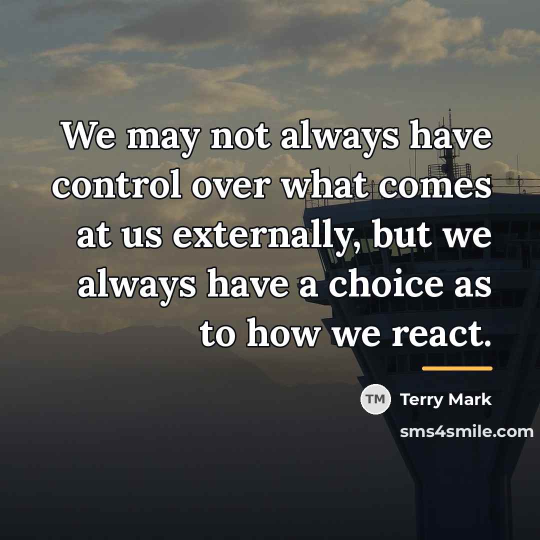 “We may not always have control over what comes at…” quote by Terry Mark