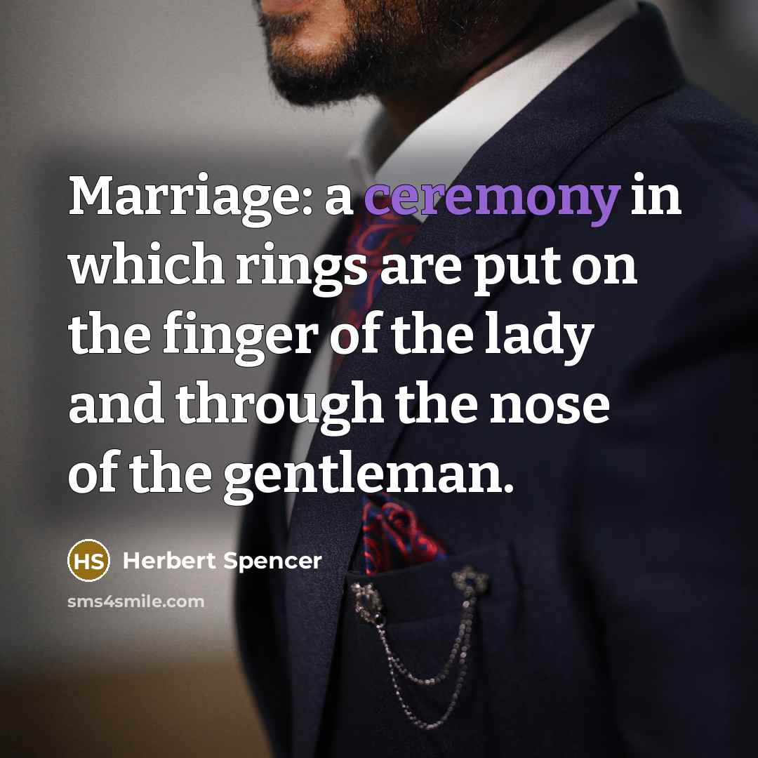 “Marriage: a ceremony in which rings are put on the…” quote by Herbert Spencer