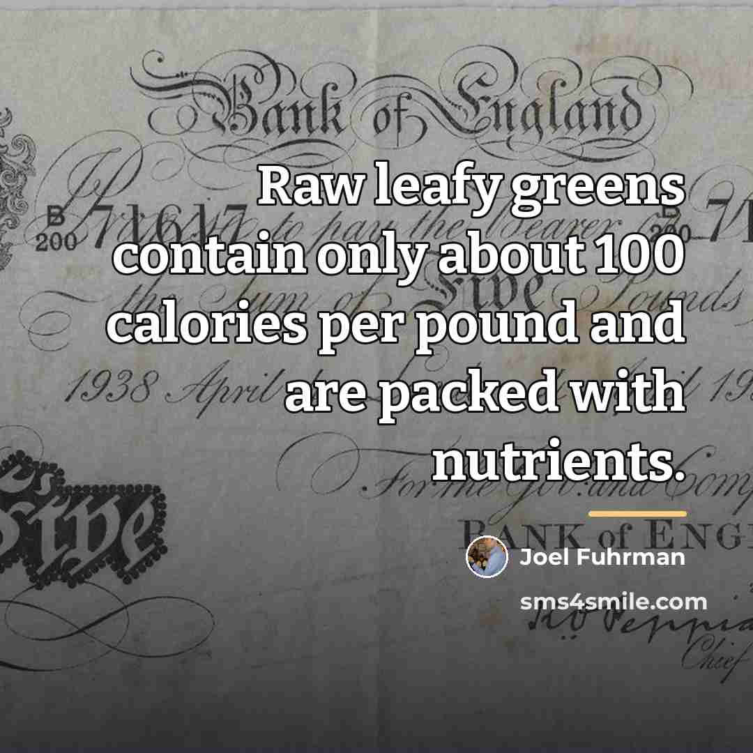 “Raw leafy greens contain only about 100 calories per pound…” quote by Joel Fuhrman