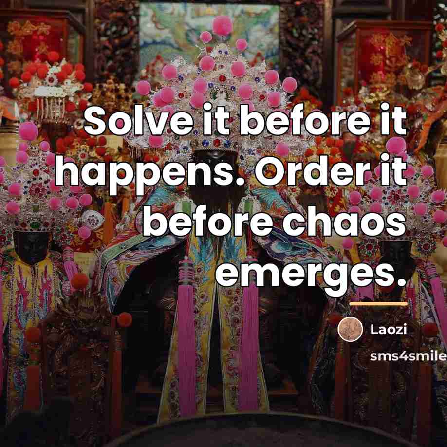 “Solve it before it happens. Order it before chaos emerges.…” quote by Laozi