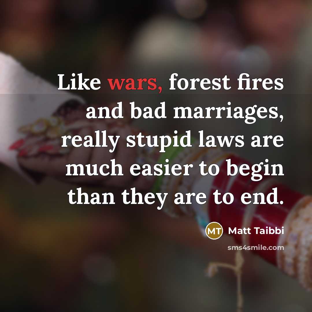 “Like wars, forest fires and bad marriages, really stupid laws…” quote by Matt Taibbi