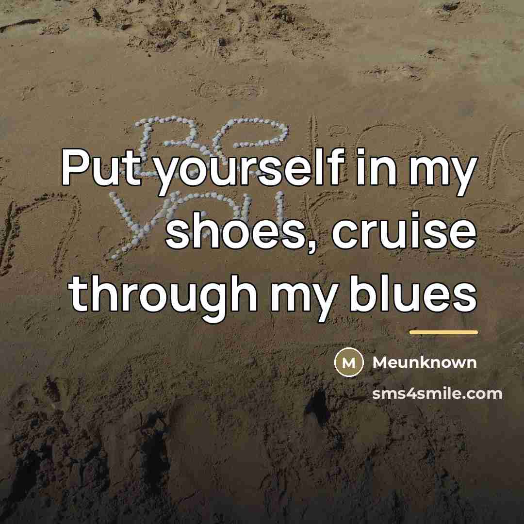 “Put yourself in my shoes, cruise through my blues…” quote by Meunknown