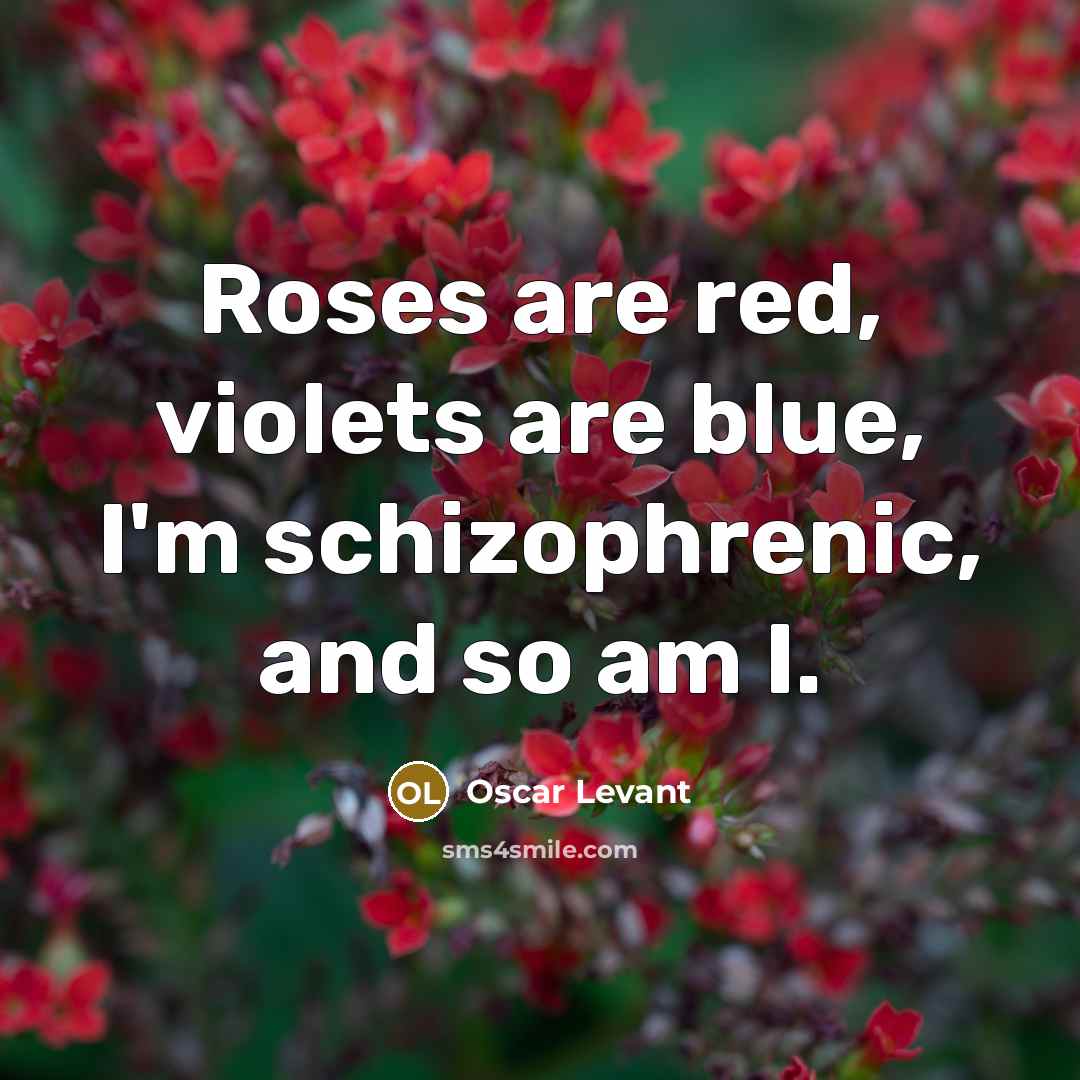 “Roses are red, violets are blue, I'm schizophrenic, and so…” quote by Oscar Levant