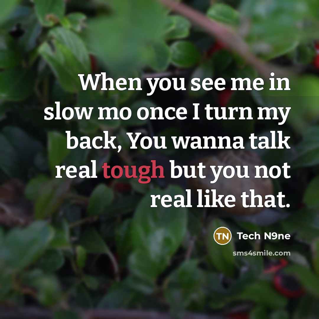 “When you see me in slow mo once I turn my back, You wanna talk real tough but you not real like that.” quote by Tech N9ne