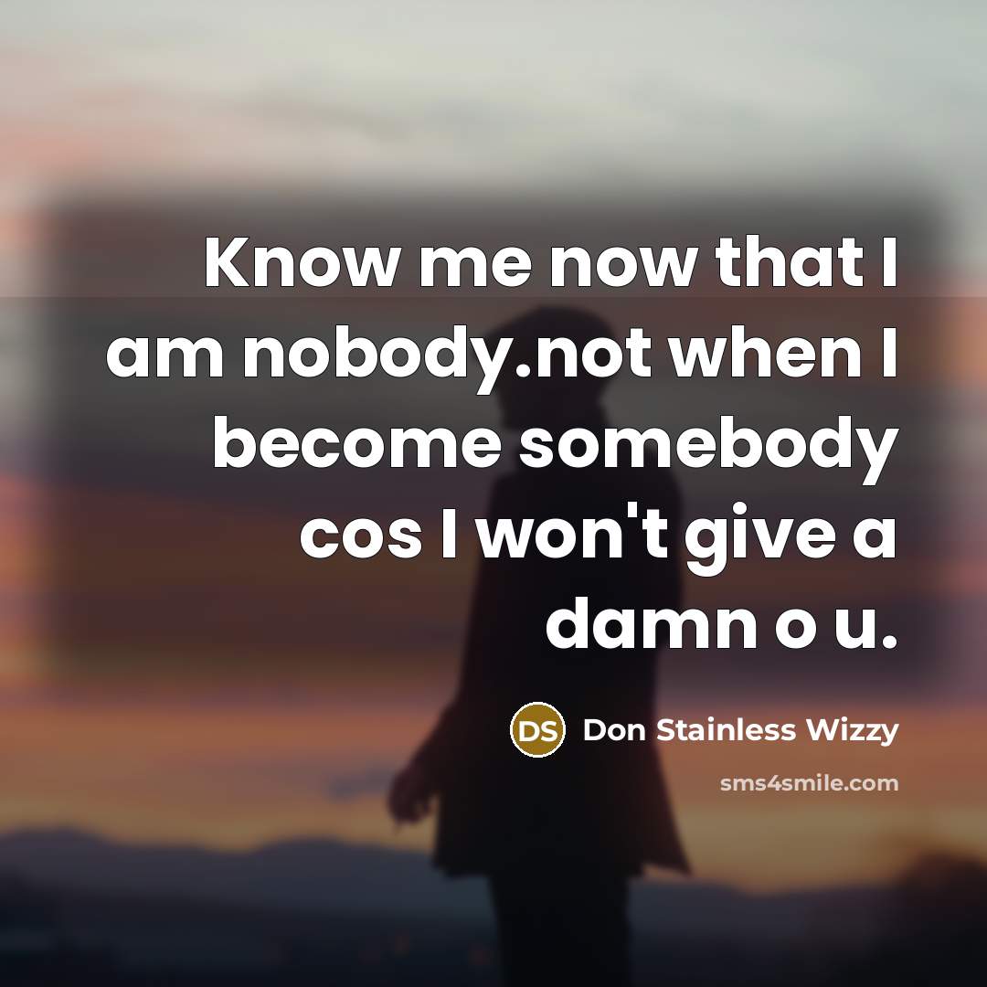 “Know me now that I am nobody.not when I become…” quote by Don Stainless Wizzy