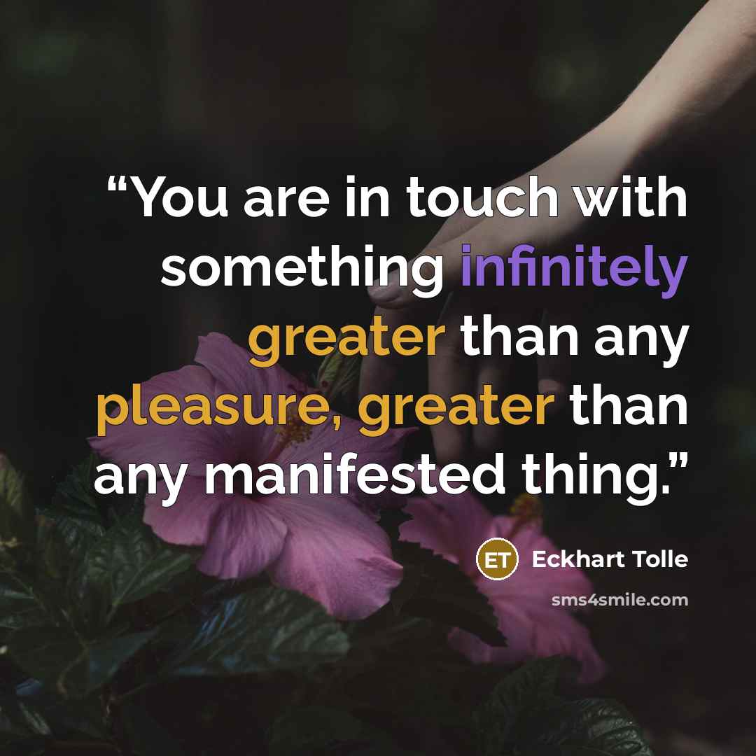 “You are in touch with something infinitely greater than any pleasure, greater than any manifested thing.” quote by Eckhart Tolle