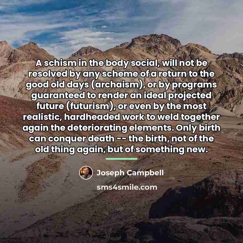 “A schism in the body social, will not be resolved…” quote by Joseph Campbell