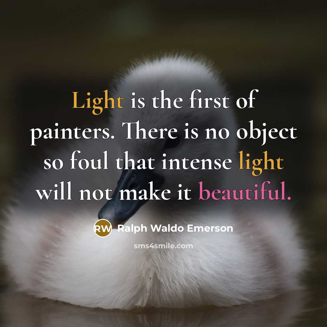 “Light is the first of painters. There is no object so foul that intense light will not make it beautiful.” quote by Ralph Waldo Emerson