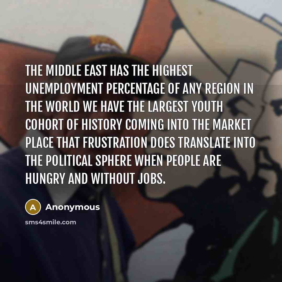 “The Middle East has the highest unemployment percentage of any…” quote by Anonymous
