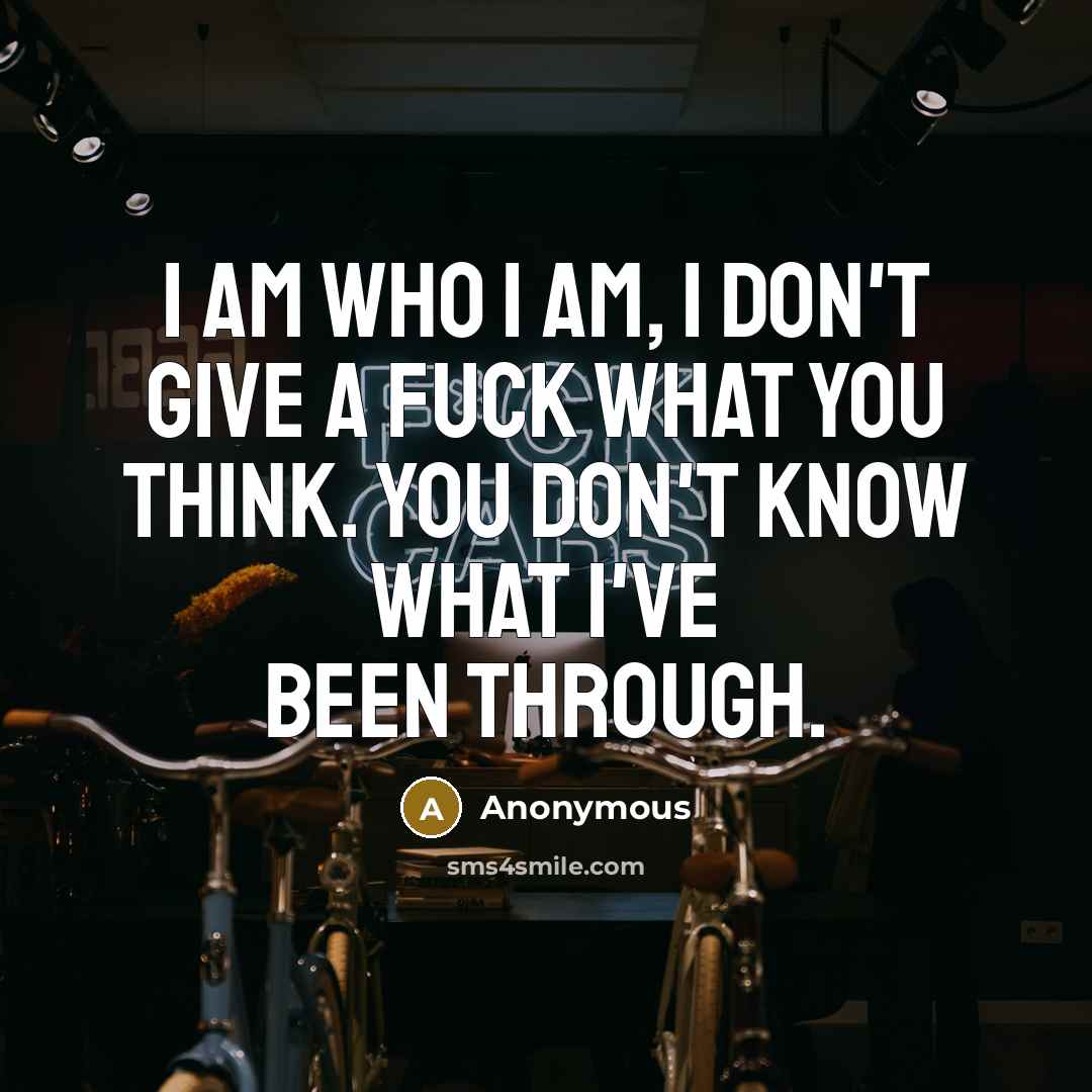 “I am who I am, I don't give a fuck what you think. You don't know what I've been through.” quote by Anonymous