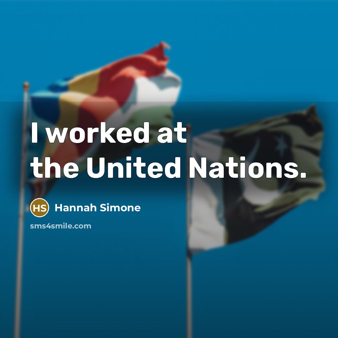 “I worked at the United Nations.…” quote by Hannah Simone