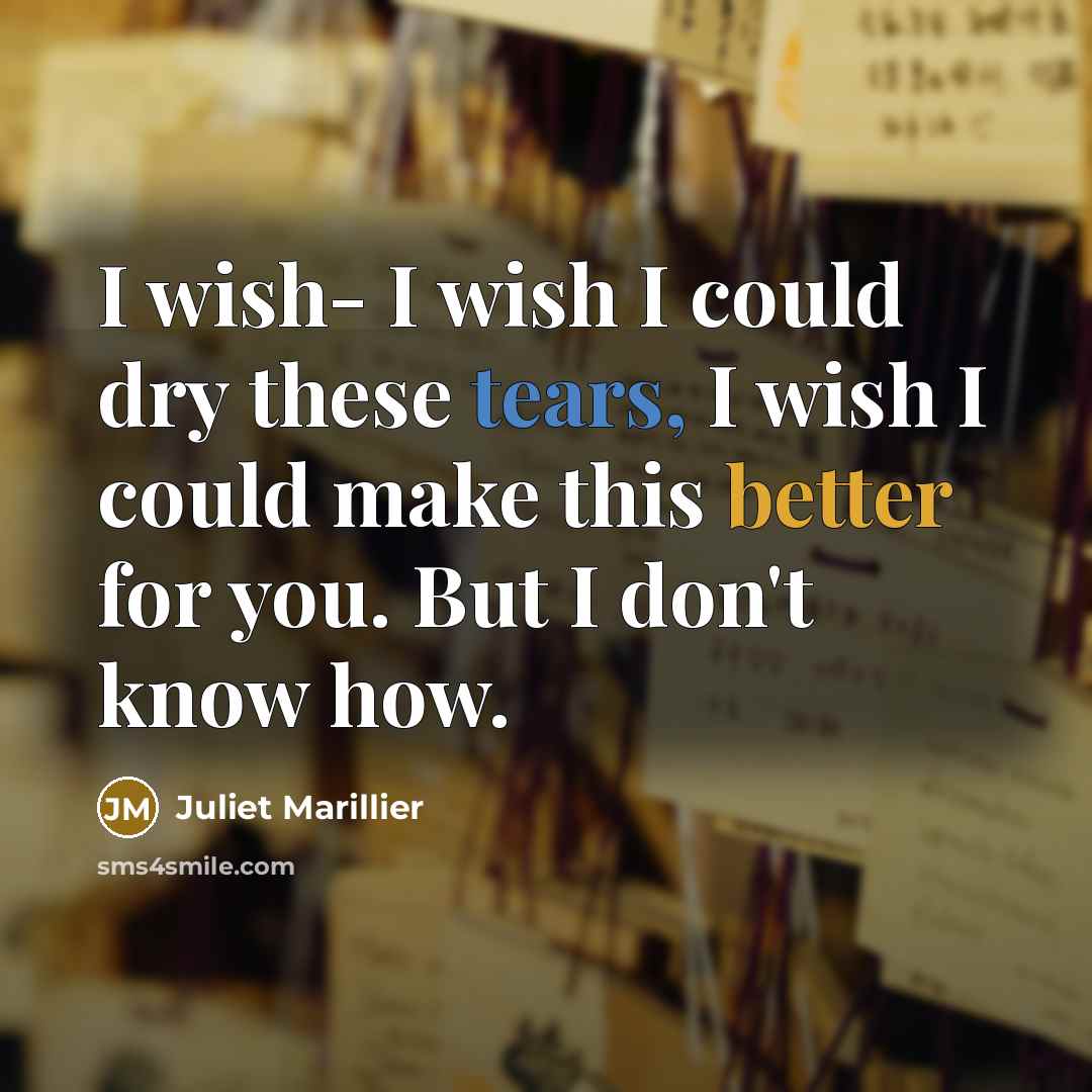 “I wish- I wish I could dry these tears, I…” quote by Juliet Marillier