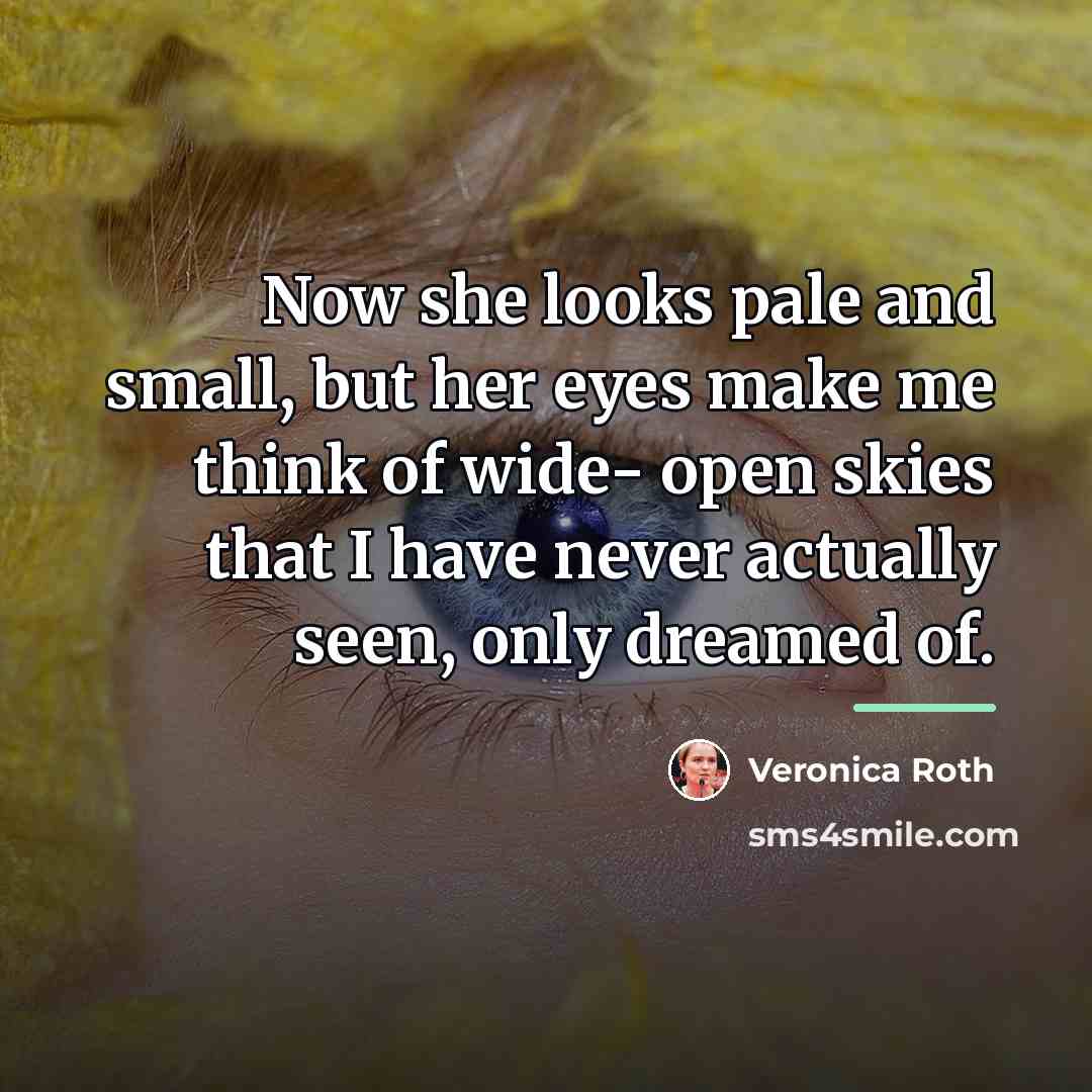 “Now she looks pale and small, but her eyes make…” quote by Veronica Roth