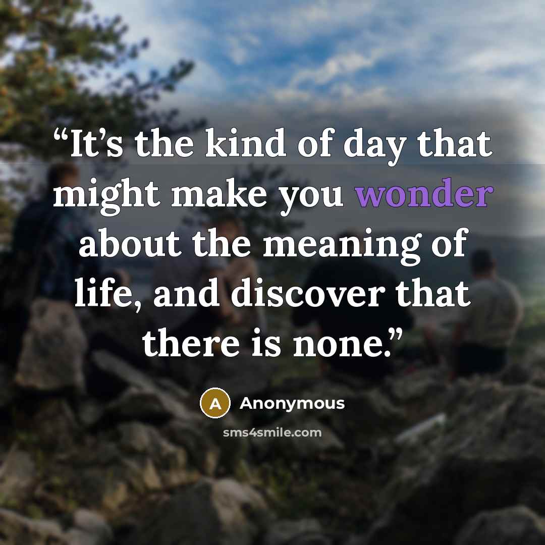 “It’s the kind of day that might make you wonder about the meaning of life, and discover that there is none.” quote by Anonymous