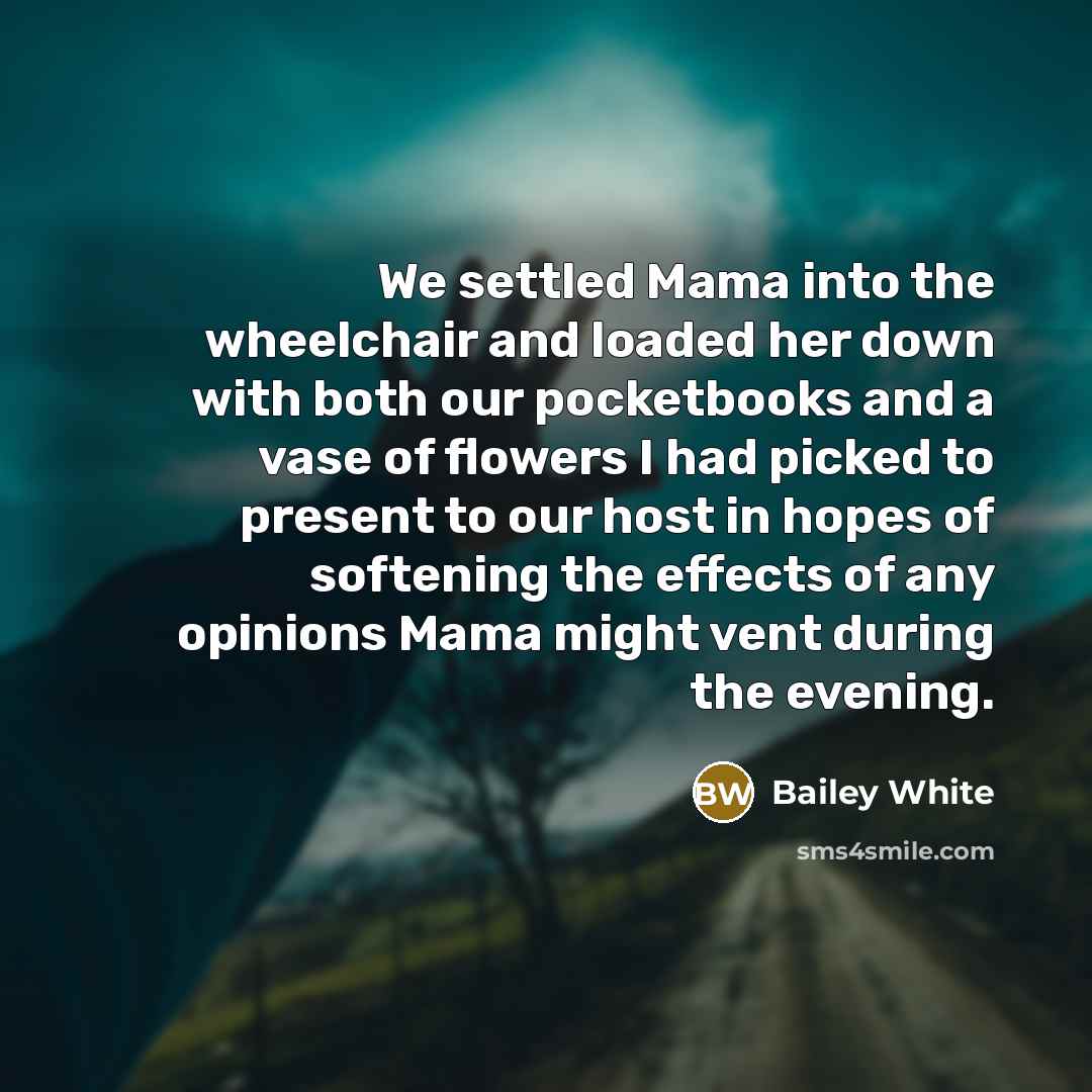 “We settled Mama into the wheelchair and loaded her down…” quote by Bailey White